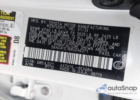 2024 Lexus Es 300H z USA, uszkodzony, nr VIN 58ADA1C16RU046371